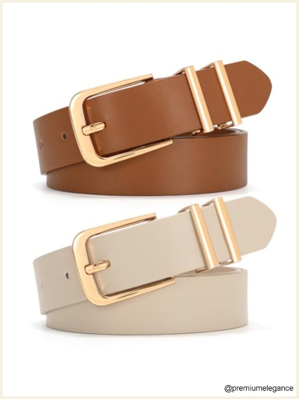 2 Pack Women Belts Faux Leather Gold Buckle 1 Inch Waist Belt for Jeans Pants